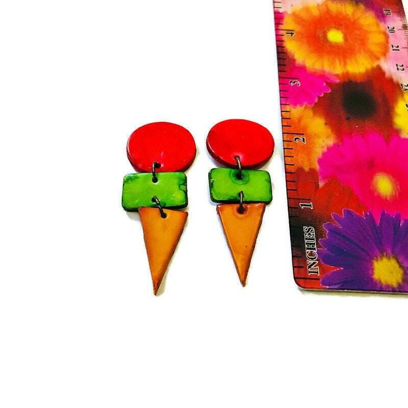 Boucles d'oreilles tendance, colorées et audacieuses, à clous ou à clips – « Jasmine »