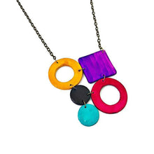 Bold Retro Statement Necklace with Multicolored Geometric Design, Clay Hand Painted