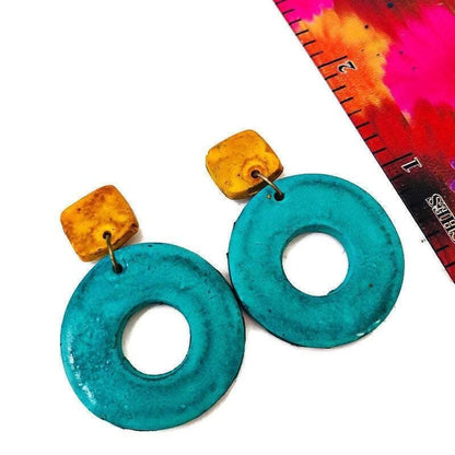 Collier imposant Rétro Audacieux avec Design Géométrique Multicolore, Argile Peinte à la Main