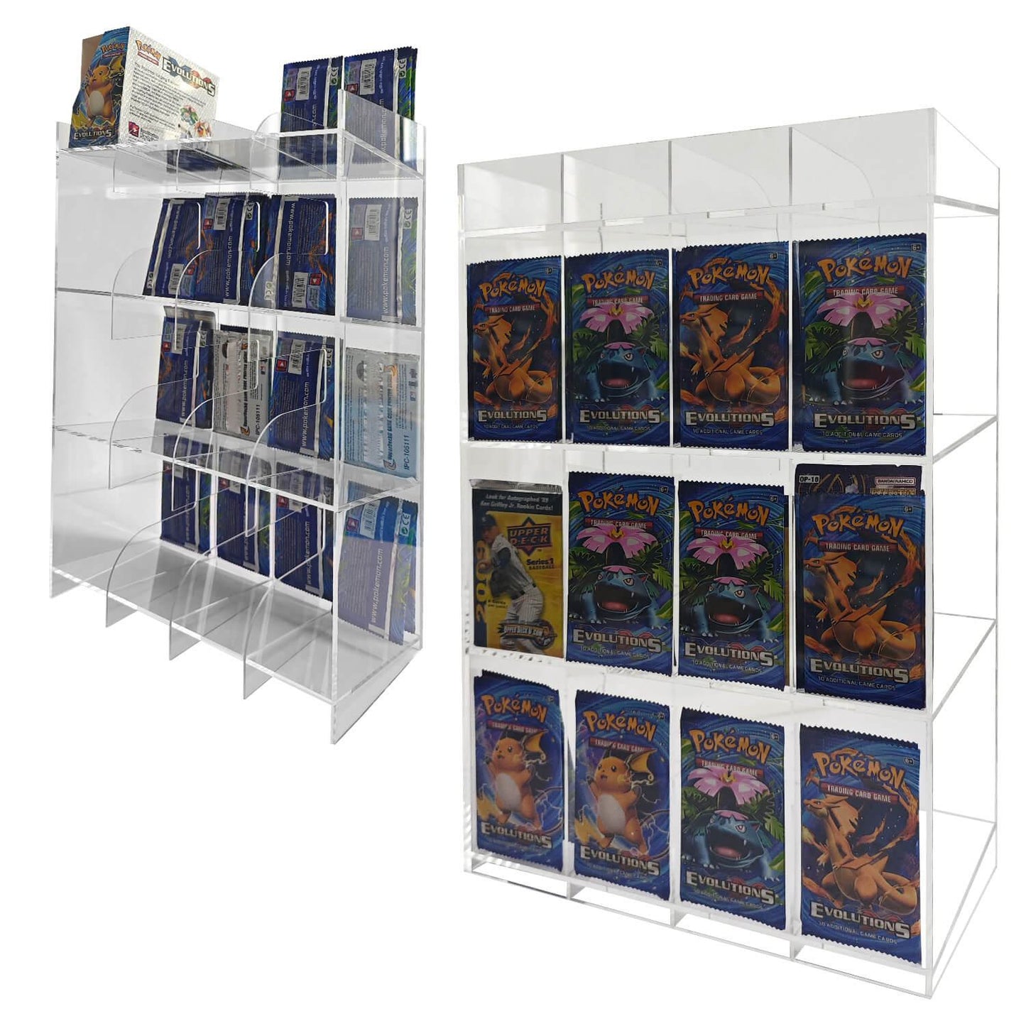 Présentoir en acrylique EVORETRO pour les packs distributeurs de boosters – Présentoir de comptoir avec étagère supérieure