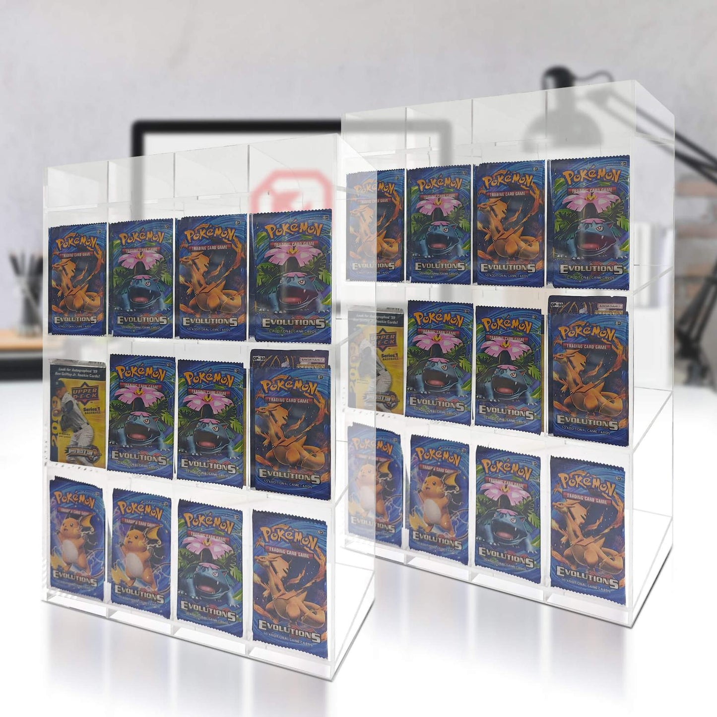 Présentoir en acrylique EVORETRO pour les packs distributeurs de boosters – Présentoir de comptoir avec étagère supérieure