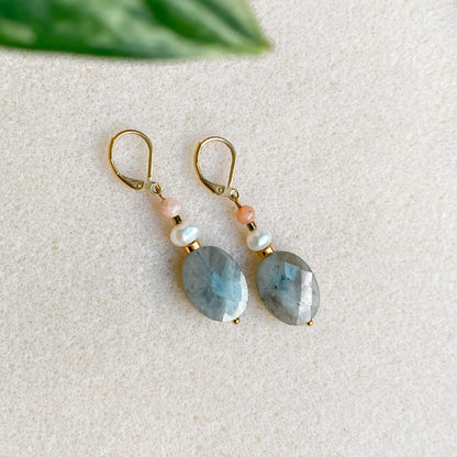 18K gold-plated dangling labradorite earrings | ATHÉNA