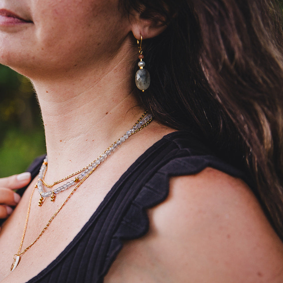 18K gold-plated dangling labradorite earrings | ATHÉNA