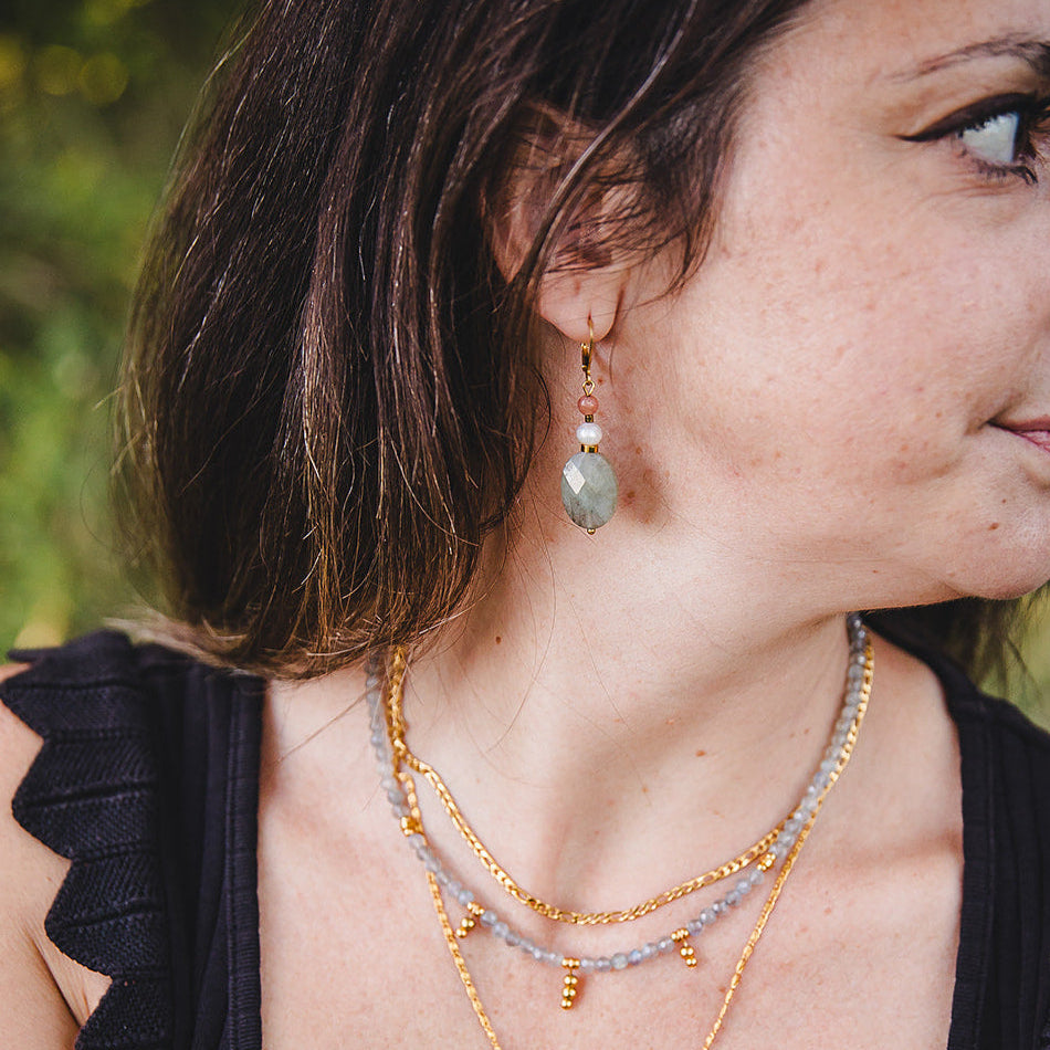 18K gold-plated dangling labradorite earrings | ATHÉNA
