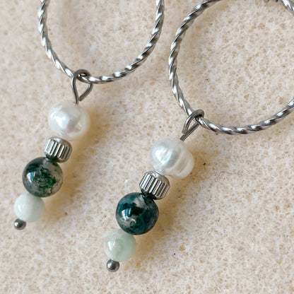 Natural stone and freshwater pearl earrings | CHLORIS