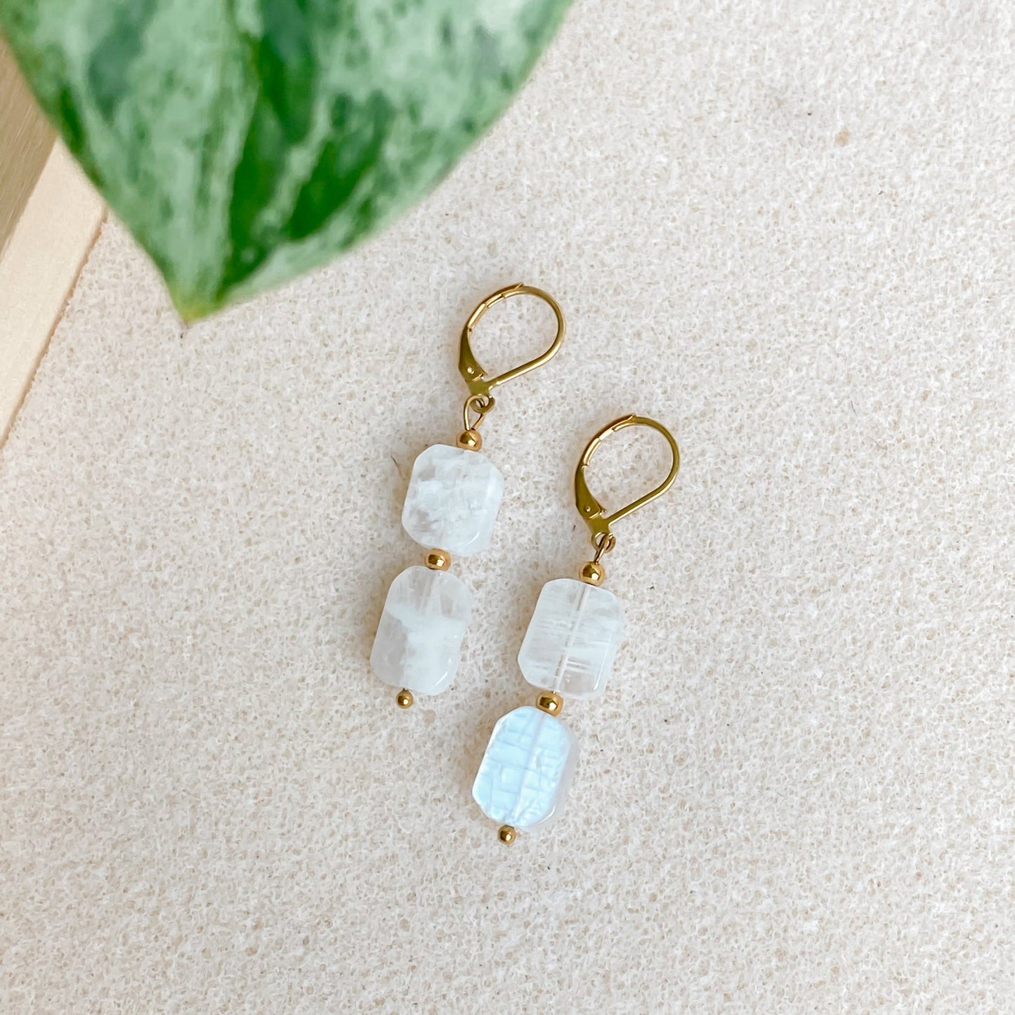 Rainbow Moonstone Dangle Earrings | PHOEBE