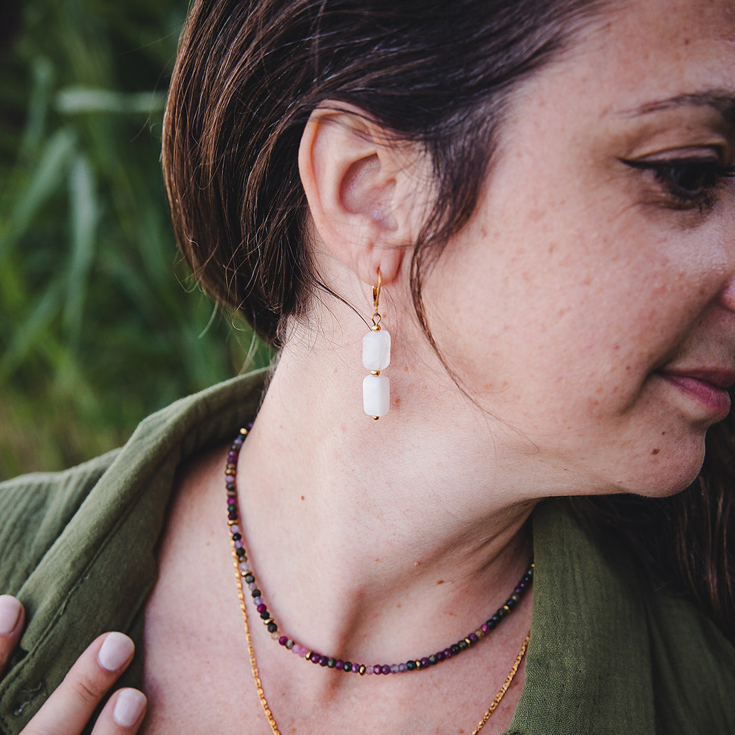 Rainbow Moonstone Dangle Earrings | PHOEBE