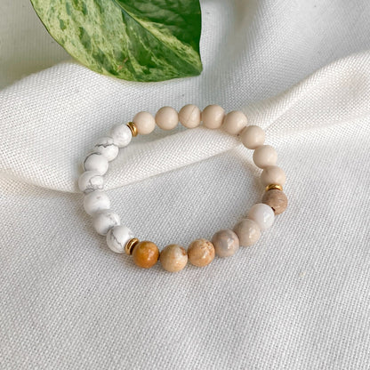 RENOUVEAU | Bracelet en howlite, jaspe et acier inoxydable