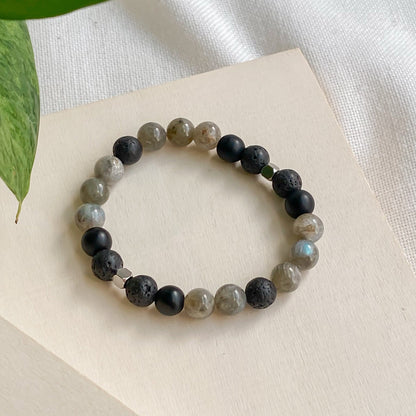 SERENZO | Bracelet diffuseur en labradorite, onyx et acier inoxydable