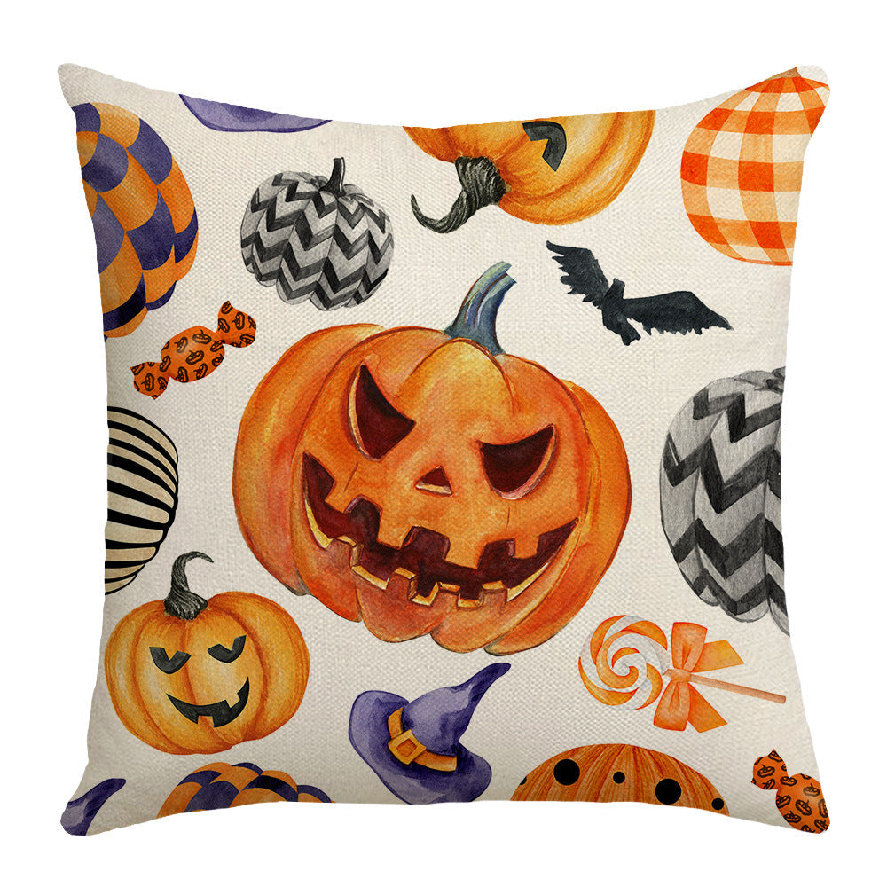 Housse de coussin Halloween voiture dessin animé citrouille – Taie d'oreiller décorative style nordique pour canapé 45×45 cm