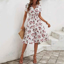 Nouvelle robe à manches courtes, col croisé, taille élastique et imprimée