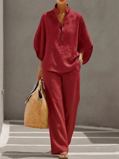 Ensemble de vêtements d'été pour femmes : haut pull ample à manches courtes et pantalon à jambes droites