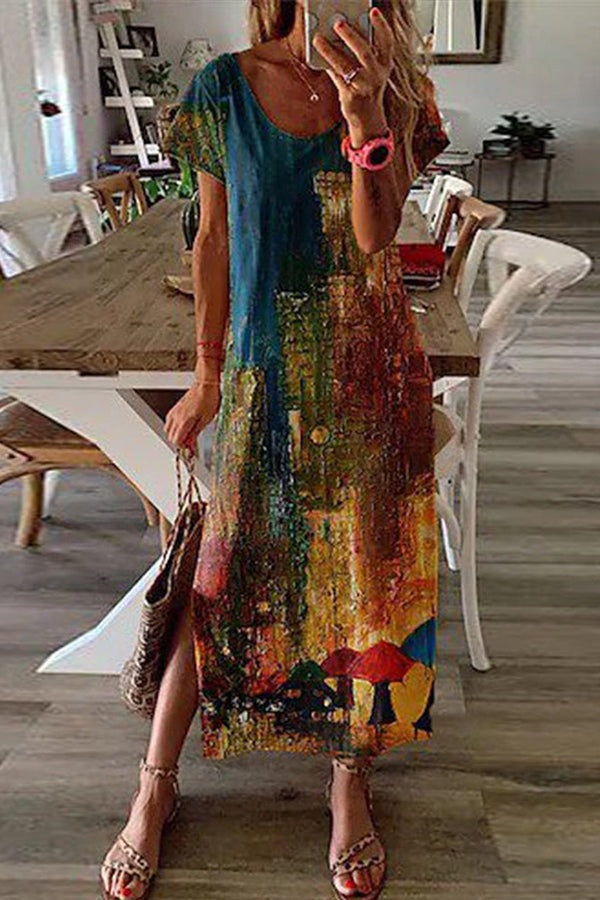 Robe d’été élégante à impression 3D pour femme – Robe mi-longue tendance à fente
