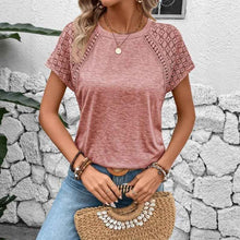 T-shirt femme à col rond avec empiècement en dentelle