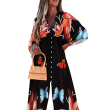 Robe à col en V imprimée, style vacances décontracté d'été
