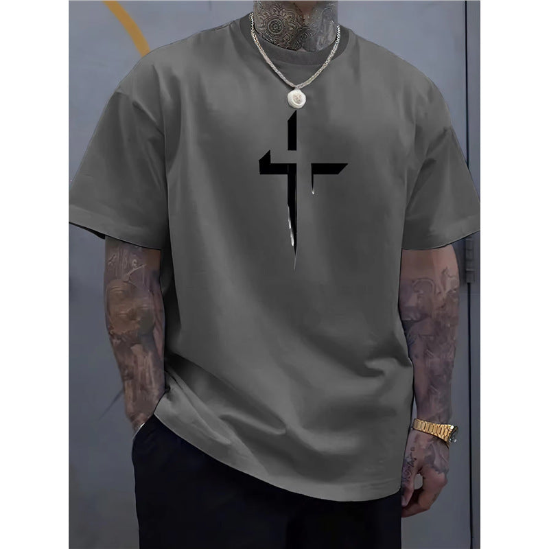 Haut décontracté à manches courtes pour homme, style streetwear, coupe ample, imprimé croix, design créatif