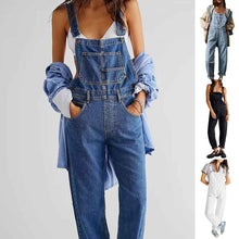 Combinaison salopette taille haute pour femme avec poches, en jean, coupe ample, jambes droites, décontractée