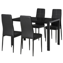 5-Piece Black Glass Dining Table Set – Rectangular Kitchen Table with 4 Faux Leather Chairs (United States & Canada Delivery Only)