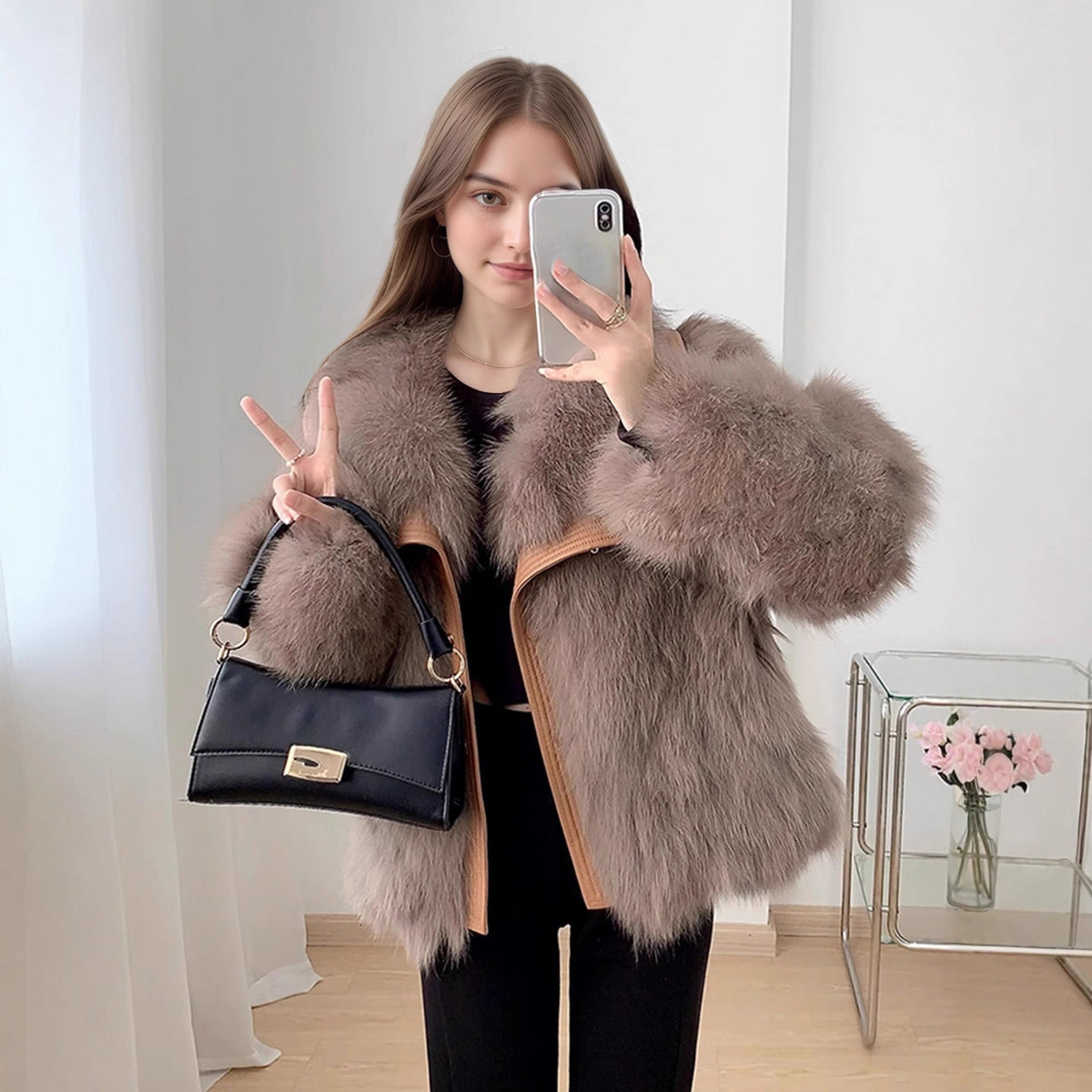 Manteau en fausse fourrure de renard style jeunesse pour femme – Veste d'hiver chaude et douce en peluche