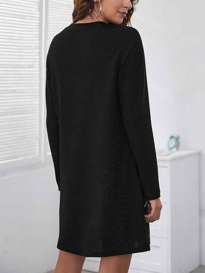 Robe femme à manches longues et col rond – Robe décontractée et ample de couleur unie pour l'automne et le printemps