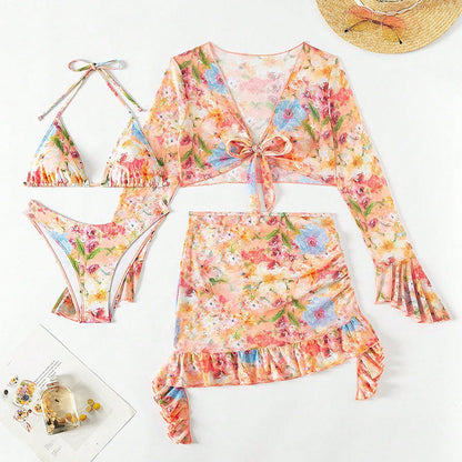Nouvel ensemble bikini quatre pièces, robe de plage élégante, style européen et américain