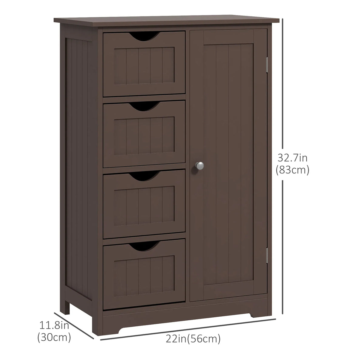 Meuble de rangement de salle de bain marron – Meuble sur pied avec 4 tiroirs et étagère réglable (Livraison aux États-Unis et au Canada uniquement)