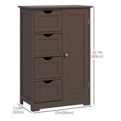 Meuble de rangement de salle de bain marron – Meuble sur pied avec 4 tiroirs et étagère réglable (Livraison aux États-Unis et au Canada uniquement)