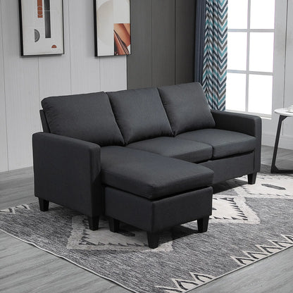 Dark Grey L-Shape Sectional Sofa with Ottoman – Modern Corner Couch for Living Room (United States & Canada Delivery Only)