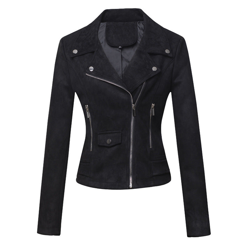 Veste en cuir suédé coupe ajustée pour femme – Veste courte style moto pour trajets quotidiens