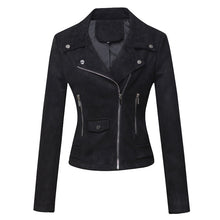 Women’s Slim-Fit Suede Leather Jacket – Short Commuter Motorcycle-Style Outerwear
