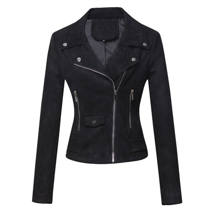 Veste en cuir suédé coupe ajustée pour femme – Veste courte style moto pour trajets quotidiens