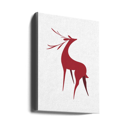 Art mural Cerf rétro stylisé (rouge)