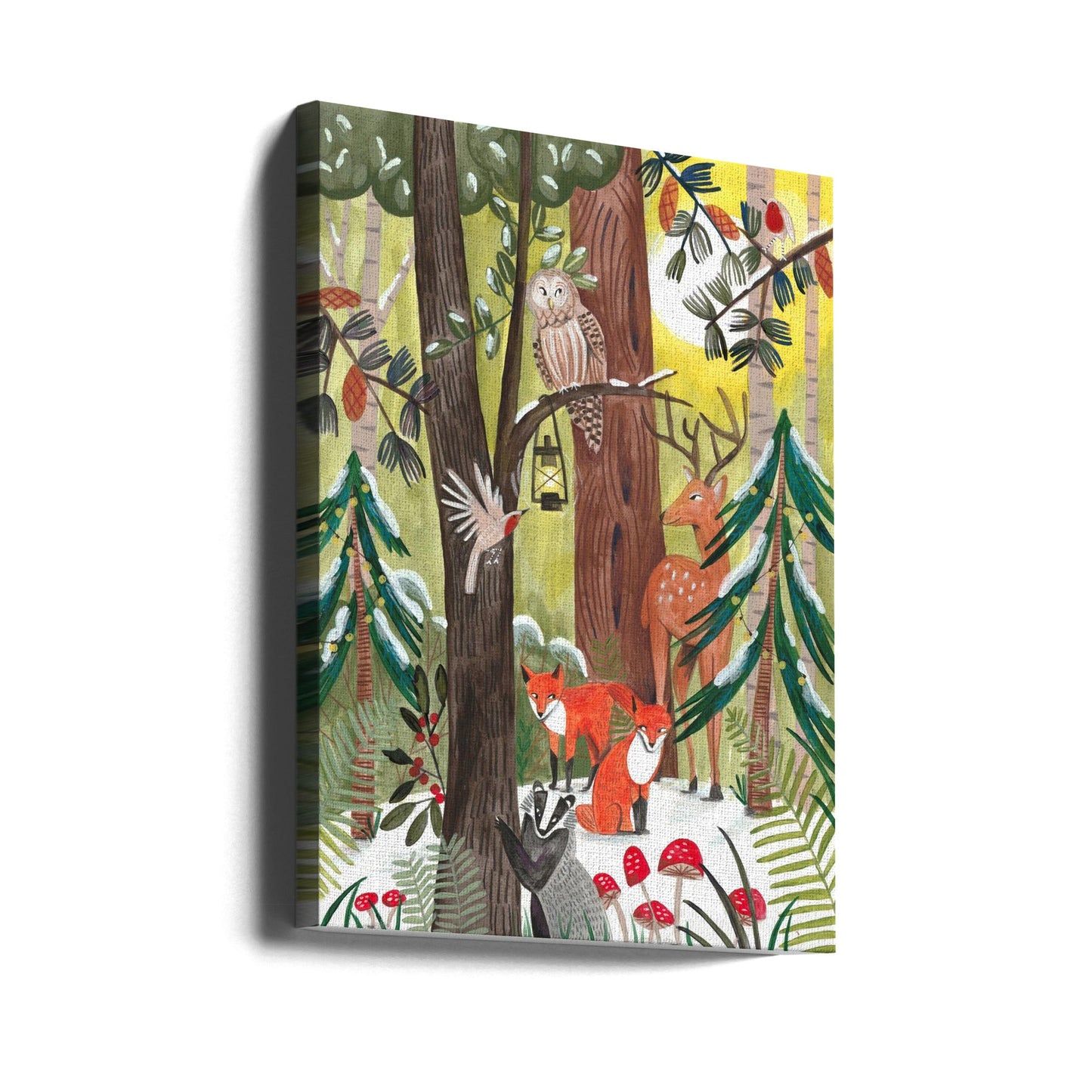 Décoration murale Forêt de Noël verte avec animaux Impression sur toile