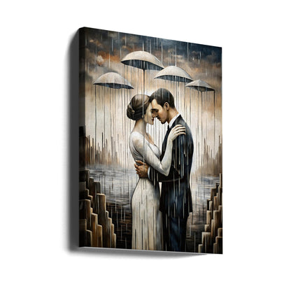 Un baiser sous les parapluies flottants - Décoration murale