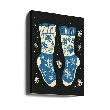 Décoration murale Chaussettes vintage en tricot bleu sur fond noir - Impression sur toile