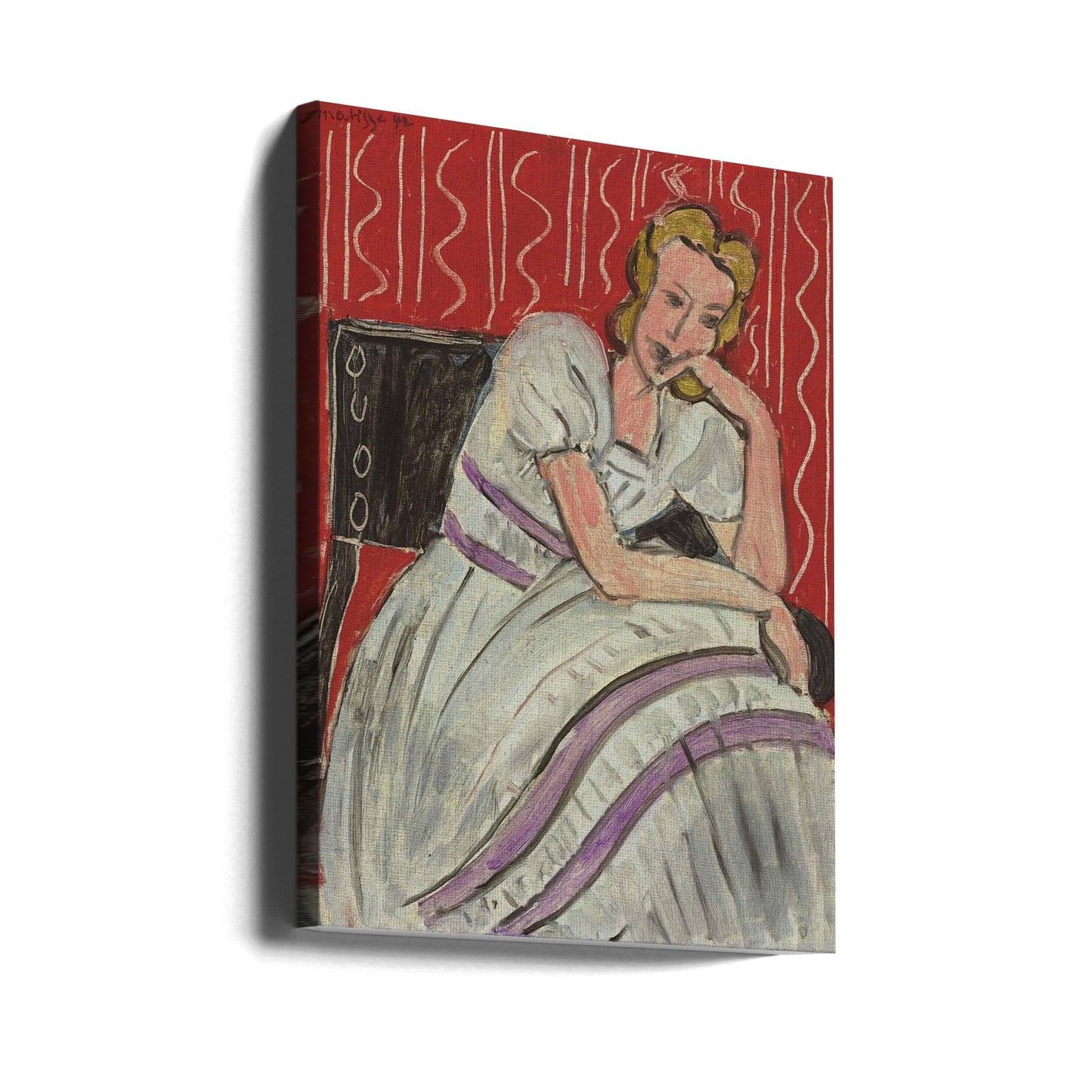 Tableau mural Jeune femme assise en robe grise