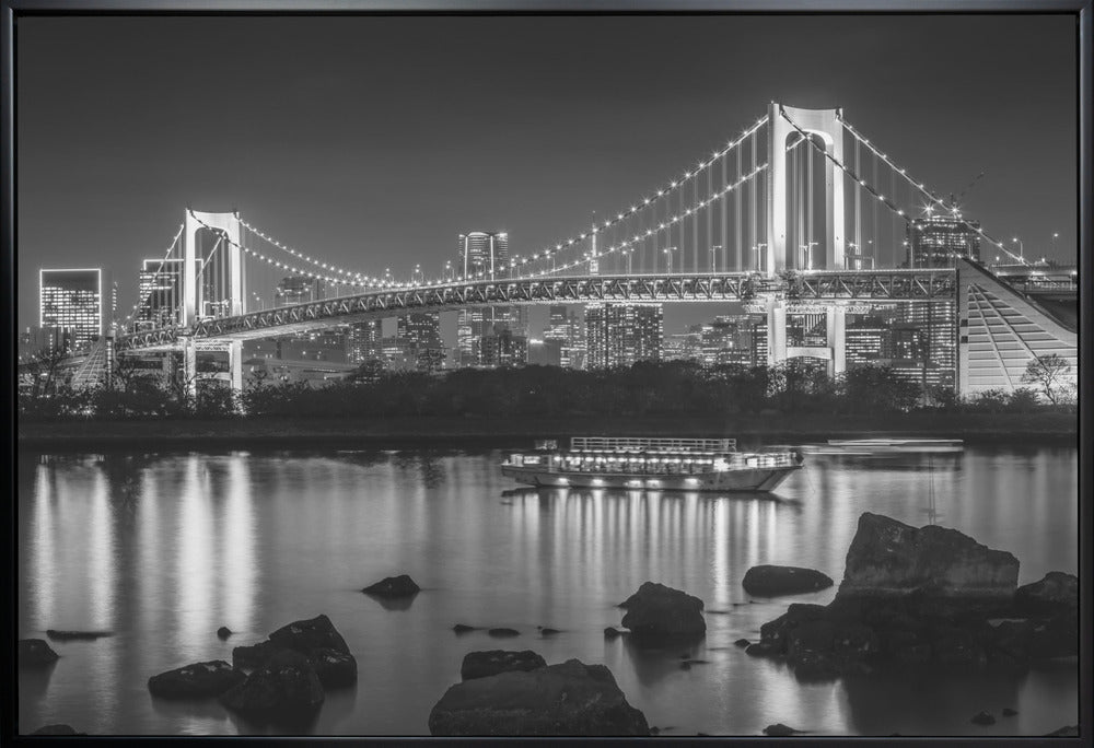 Décoration murale Magnifique pont arc-en-ciel avec la skyline de Tokyo en soirée - monochrome