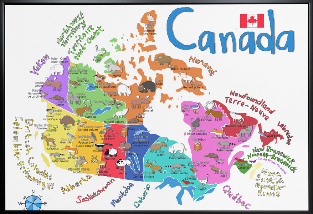 Carte illustrée murale du Canada avec animaux par Carla Daly