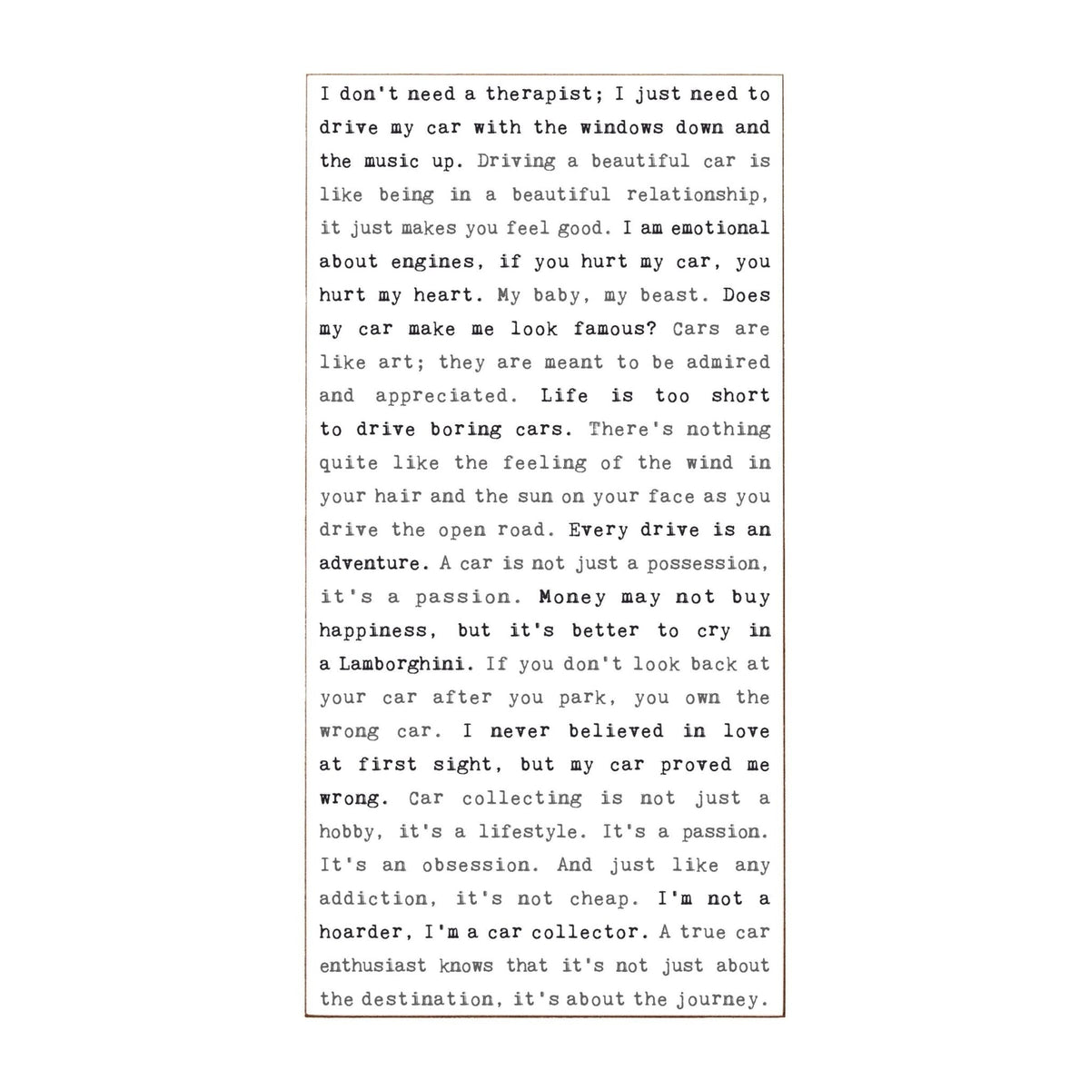 Typewriter Sign - Car Enthusiast