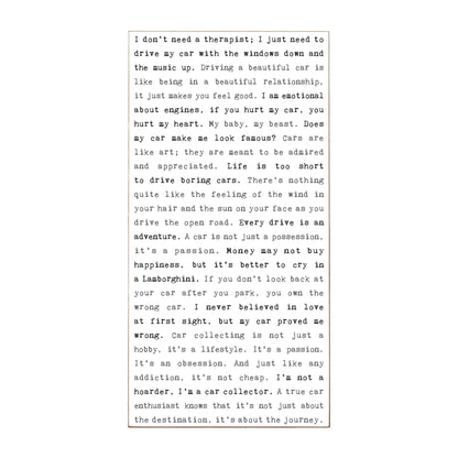 Typewriter Sign - Car Enthusiast