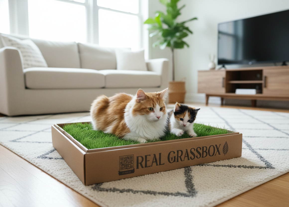 Real Grass Box for Cats & Kittens – Natural Indoor Potty Solution