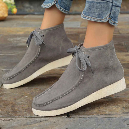 Bottines à talon compensé intérieur pour femme – Chaussures mode en daim à lacets et détails surpiqués