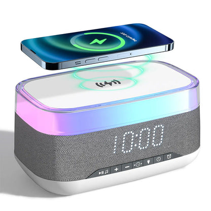 Réveil intelligent multifonctionnel Haut-parleur Bluetooth Chargeur sans fil Chargement rapide Horloge Lumière d'ambiance Décoration intérieure