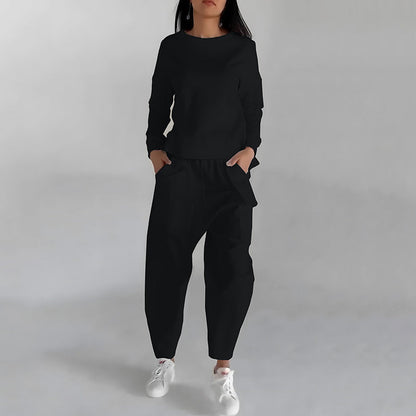 Ensemble d'intérieur mode pour femme – Haut pull uni et pantalon large