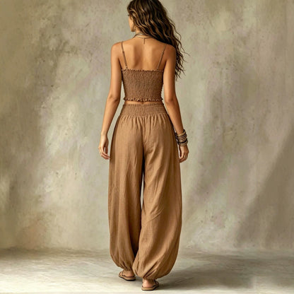 Ensemble deux pièces sans bretelles pour femme – Haut court et pantalon large à jambes ballons
