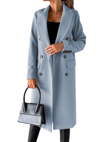 Manteau à revers croisé Mode hiver Unie Slim Longue Veste Manches Longues Hauts Vêtements Femme