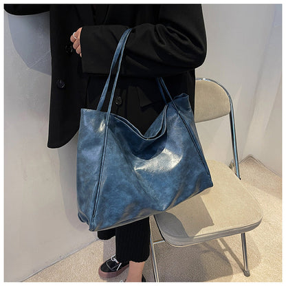 Vintage PU Leather Shoulder Bag for Women, Large Capacity Tote Handbag