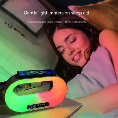 Lampe de bureau LED multifonction 3 en 1, veilleuse à commande par application, atmosphère RGB, chargeur sans fil intelligent et réveil.