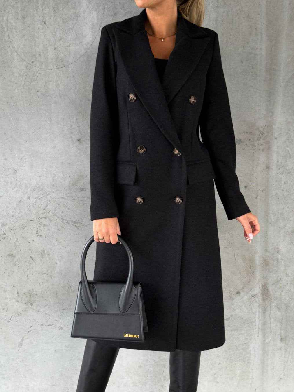 Manteau à revers croisé Mode hiver Unie Slim Longue Veste Manches Longues Hauts Vêtements Femme
