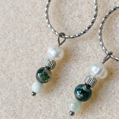 Natural stone and freshwater pearl earrings | CHLORIS